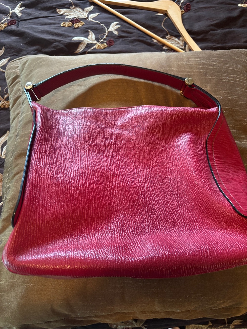 Furla Pink-Red Textured Leather Shoulder Bag with Single Handle
